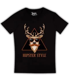 Прикольные футболки: hipster style - олень с усами на черной